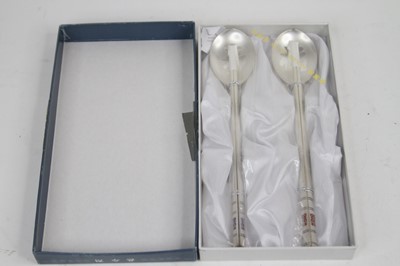 Lot 462 - A Chinese white metal spoon and chopstick set,...