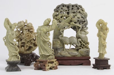 Lot 517 - A collection of Chinese carved soapstone...