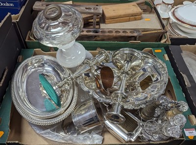 Lot 585 - Mixed silver plated wares, to include table...