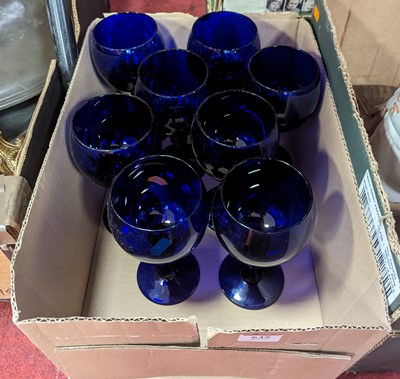 Lot 635 - A set of eight Bristol Blue glass goblets