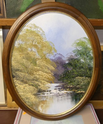 Lot 1071 - Terry Evans - River scene, palette knife oil,...