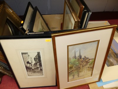 Lot 1084 - A box of assorted pictures and prints, to...