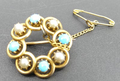 Lot 311 - An Edwardian 15ct gold, turquoise and seed...