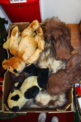 Lot 731 - Two boxes containing various plush toys,...