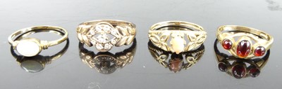 Lot 345 - Four various 9ct gold dress rings, comprising...