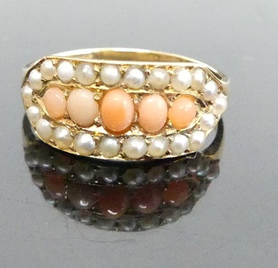 Lot 364 - An 18ct gold, coral and seed pearl set dress...