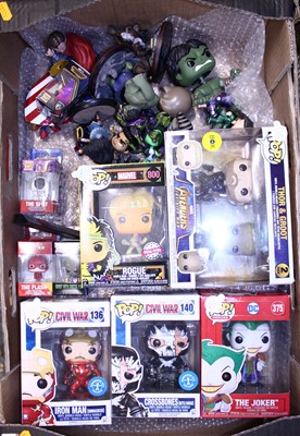 Lot 752 - A tray containing Marvel related pop figures,...