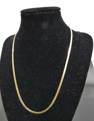 Lot 377 - A modern 18ct gold flat snake-link necklace, 9....