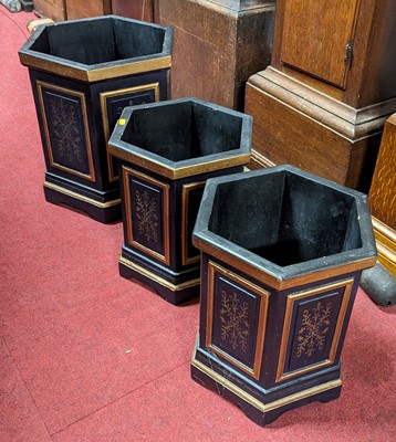 Lot 1302 - A pair of contemporary black and gilt painted...