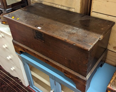 Lot 1209 - An 18th century oak hinge top blanket chest,...