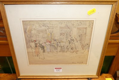 Lot 1107 - Mary Hogarth - Greek scene, ink and...