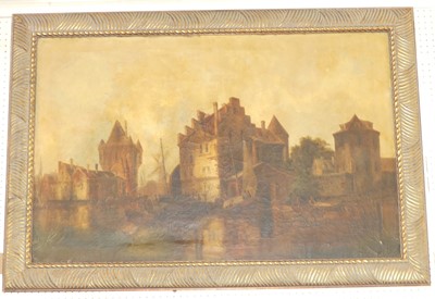 Lot 1133 - 19th century Dutch school - Barges at sunset,...