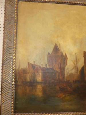 Lot 1133 - 19th century Dutch school - Barges at sunset,...