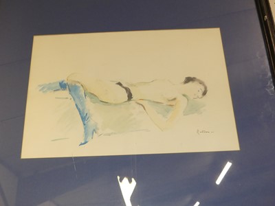 Lot 1136 - Roddon - Female nude, watercolour wash, signed...