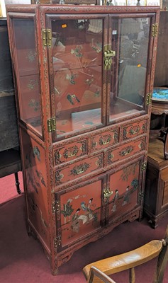 Lot 1263 - A 20th century Chinese red lacquered side...