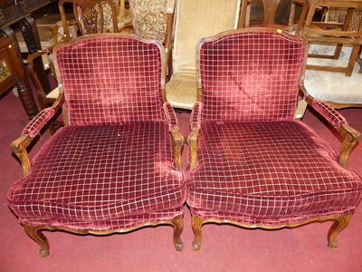 Lot 1340 - A pair of French beech framed and chequer...