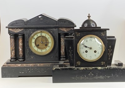 Lot 1556 - A late 19th century slate mantel clock of...