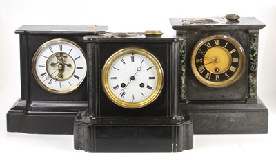 Lot 1601 - A late Victorian slate mantel clock with...