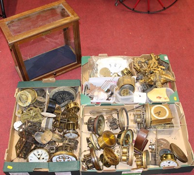 Lot 1649 - Three boxes of assorted clock parts, to...