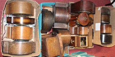 Lot 1654 - Four boxes of assorted wooden mantel clocks,...