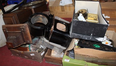 Lot 1655 - Three boxes of assorted clock parts, cases,...