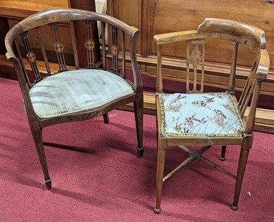 Lot 1281 - An Edwardian inlaid mahogany open armcahir,...