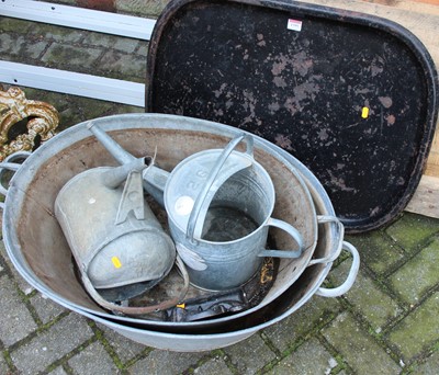 Lot 1395 - Two galvanised metal twin handled baths,...