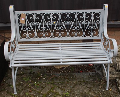 Lot 1400 - A grey painted metal two-seater garden bench,...