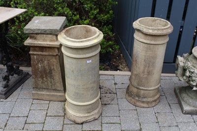 Lot 1420 - A pair of cream painted terracotta cylindrical...