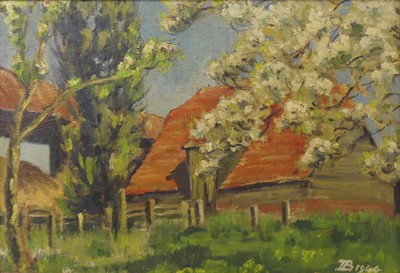 Lot 311 - Joan Buckmaster (c.1897-1976) - Red barn with...