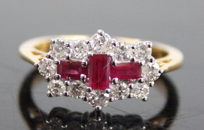 Lot 2628 - An 18ct yellow and white gold, ruby and...