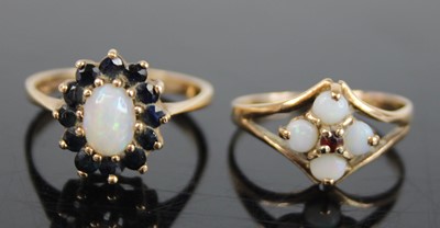 Lot 2778 - A modern 9ct gold, opal and sapphire...