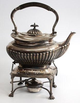 Lot 2189 - A George V silver spirit kettle on stand, the...