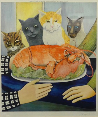 Lot 300 - Beryl Cook (1926-2008) - Lobster and Cats,...