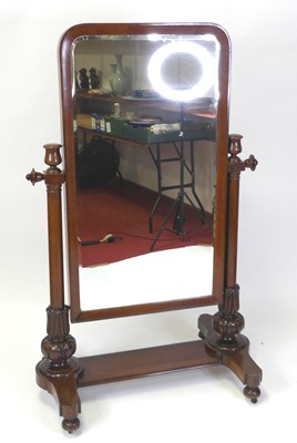 Lot 2497 - A William IV mahogany cheval mirror, having a...