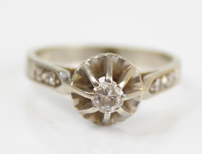 Lot 2474 - A white metal diamond solitaire ring, the claw...
