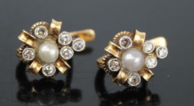 Lot 425 - A pair of Victorian yellow metal, seed pearl...