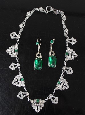 Lot 2812 - An Art Deco metal and green & white paste set...