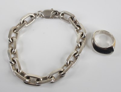 Lot 2480 - A modern silver chain link bracelet 19cm,...