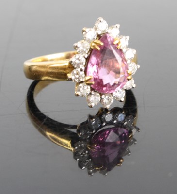 Lot 2490 - A yellow metal pink sapphire and moissanite...