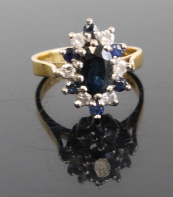 Lot 2813 - A modern 18ct gold sapphire and diamond...