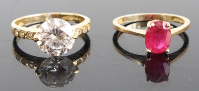 Lot 2803 - A modern 14ct gold and CZ set solitaire ring,...