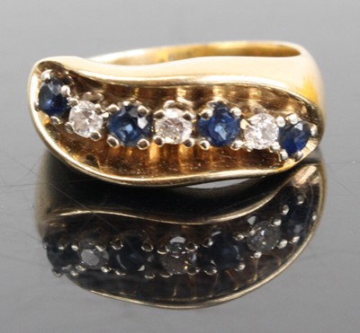 Lot 2805 - A 14ct gold sapphire and diamond half hoop...