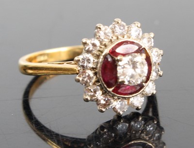 Lot 2794 - An 18ct gold ruby & diamond flowerhead cluster...