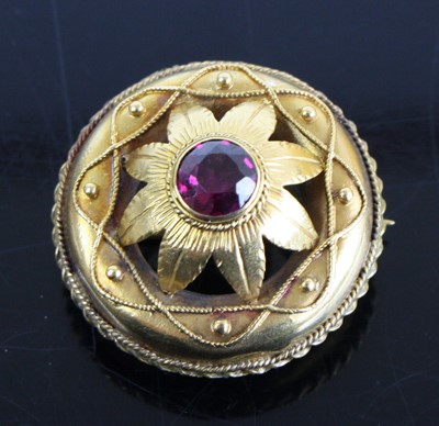 Lot 2798 - A Victorian yellow metal and amethyst set...