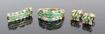 Lot 2876 - A 9ct gold emerald and diamond garniture...