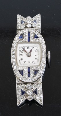 Lot 2885 - An Art Deco platinum sapphire and diamond set...