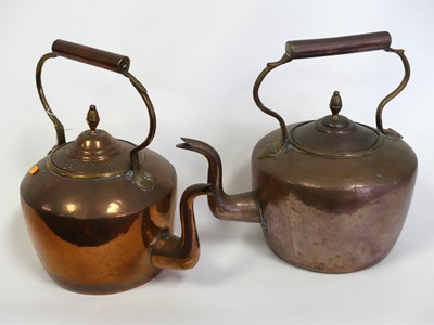 Lot 6 - A near pair of Victorian copper range kettles,...
