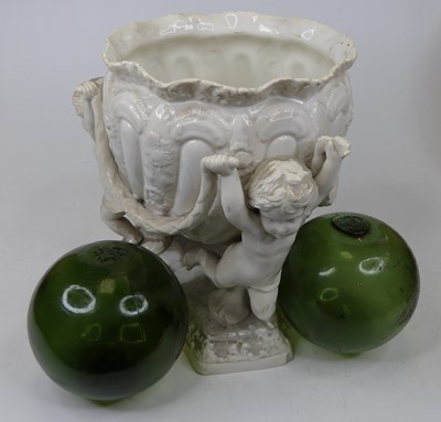 Lot 24 - A Spode white glazed pottery jardiniere upon...