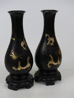 Lot 37 - A pair of Chinese Fuzhou lacquer vases, each...